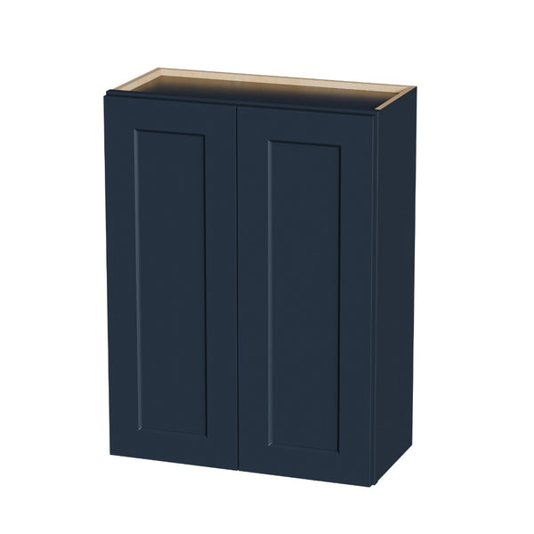 English Elm 27" Navy Blue Solid Wood Shaker Wall Cabinet with Adjustable Shelves for Kitchen Bath T2950P511190