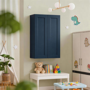 English Elm 27" Navy Shaker Solid Wood Wall Cabinet with Adjustable Shelves for Kitchen Storage T2950P511191