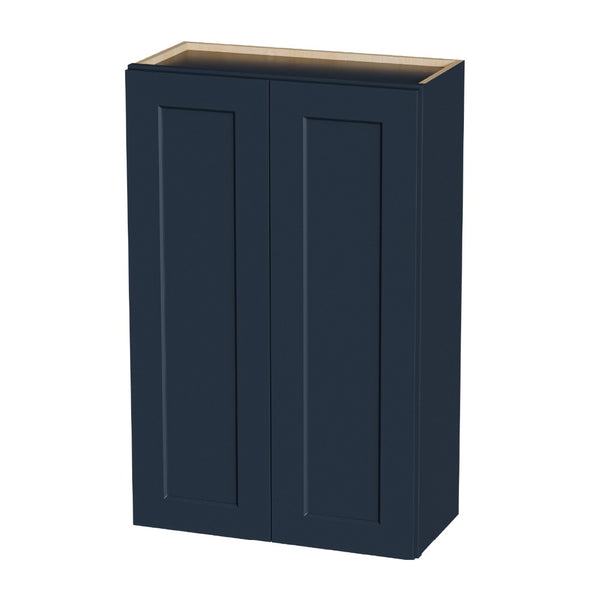 English Elm 27" Navy Shaker Solid Wood Wall Cabinet with Adjustable Shelves for Kitchen Storage T2950P511191