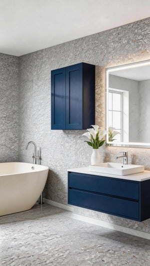 English Elm 27" Navy Shaker Solid Wood Wall Cabinet with Adjustable Shelves for Kitchen Storage T2950P511191