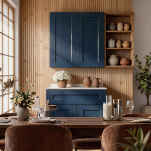 English Elm 27" Navy Shaker Solid Wood Wall Cabinet with Adjustable Shelves for Kitchen Storage T2950P511191