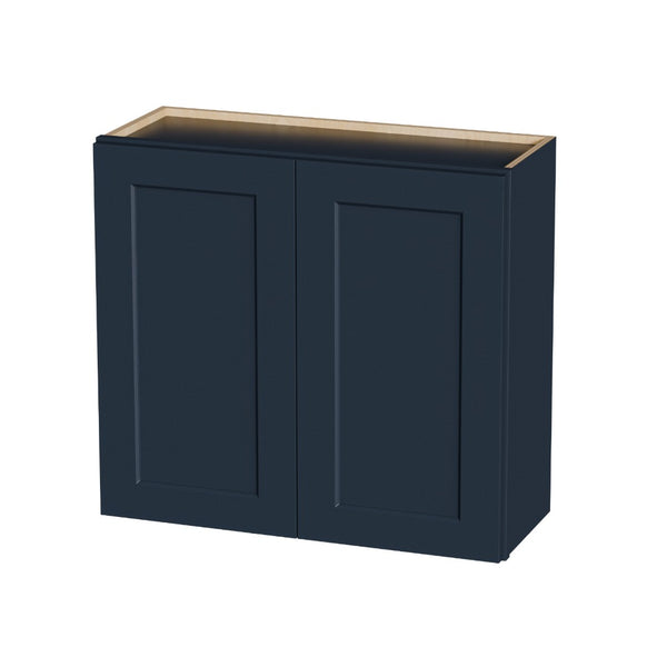 English Elm 33" Navy Shaker Solid Wood Wall Cabinet with Adjustable Shelves for Kitchen or Garage T2950P511192
