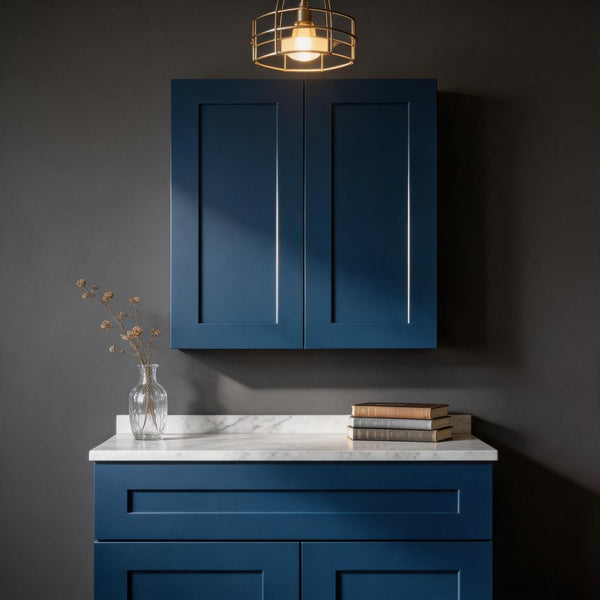 English Elm 33" Navy Shaker Solid Wood Wall Cabinet with Adjustable Shelves for Kitchen or Garage T2950P511192
