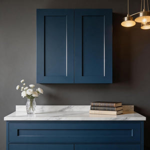 English Elm 33" Navy Shaker Wall Cabinet Solid Wood Adjustable Shelves Kitchen Bath Storage T2950P511193