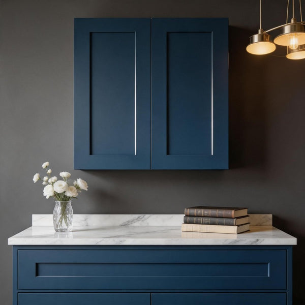 English Elm 33" Navy Shaker Wall Cabinet Solid Wood Adjustable Shelves Kitchen Bath Storage T2950P511193