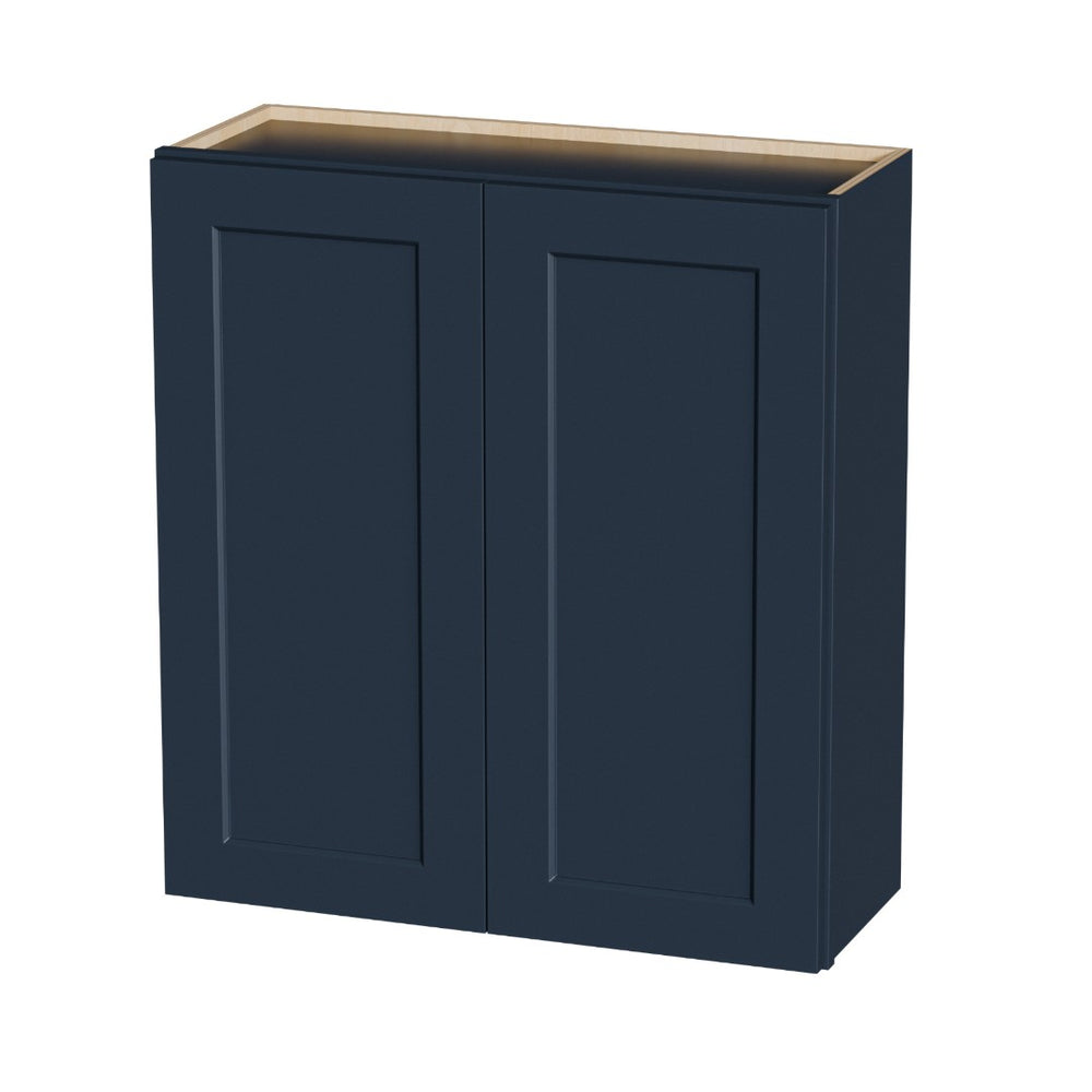 English Elm 33" Navy Shaker Wall Cabinet Solid Wood Adjustable Shelves Kitchen Bath Storage T2950P511193