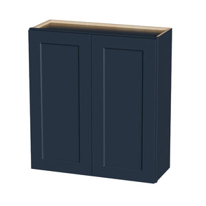 English Elm 33" Navy Shaker Wall Cabinet Solid Wood Adjustable Shelves Kitchen Bath Storage T2950P511193