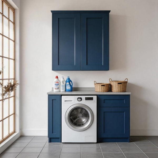 English Elm 33" Navy Shaker Wall Cabinet Solid Wood Adjustable Shelves Kitchen Bath Storage T2950P511193