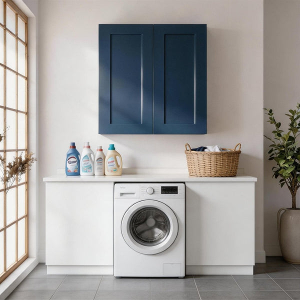 English Elm 33" Navy Shaker Wall Cabinet Solid Wood Adjustable Shelves Kitchen Bath Storage T2950P511193