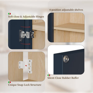 English Elm 33" Navy Shaker Wall Cabinet Solid Wood Adjustable Shelves Kitchen Bath Storage T2950P511193