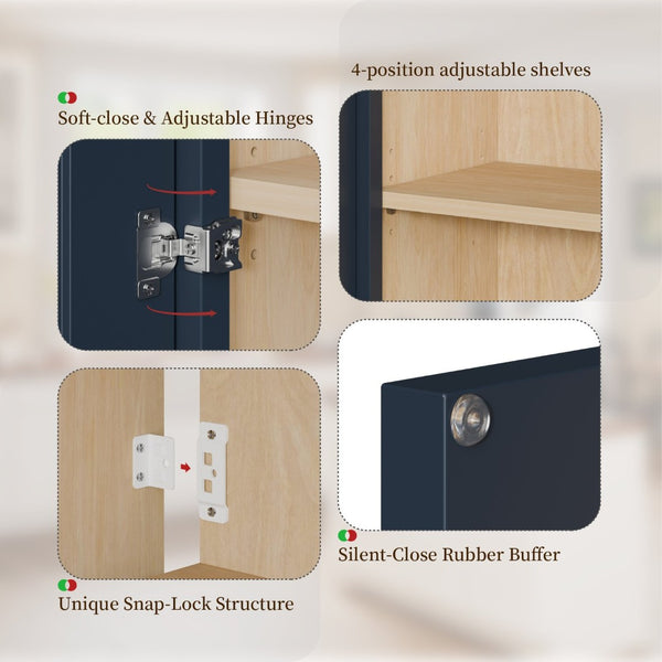 English Elm 33" Navy Shaker Wall Cabinet Solid Wood Adjustable Shelves Kitchen Bath Storage T2950P511193