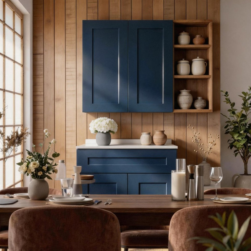English Elm 33" Navy Shaker Solid Wood Wall Cabinet Soft Close Adjustable Kitchen Storage T2950P511196