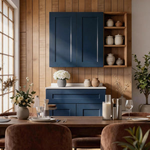 English Elm 33" Navy Shaker Solid Wood Wall Cabinet Soft Close Adjustable Kitchen Storage T2950P511196