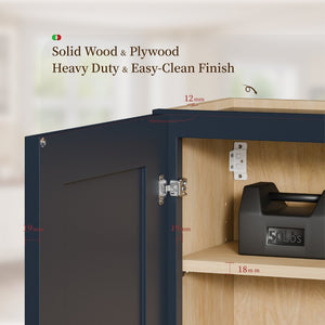 English Elm 33" Navy Shaker Solid Wood Wall Cabinet Soft Close Adjustable Kitchen Storage T2950P511196