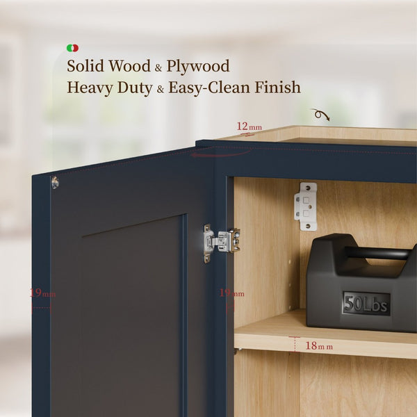 English Elm 33" Navy Shaker Solid Wood Wall Cabinet Soft Close Adjustable Kitchen Storage T2950P511196