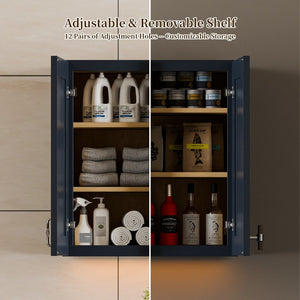 English Elm 33" Navy Shaker Solid Wood Wall Cabinet Soft Close Adjustable Kitchen Storage T2950P511196