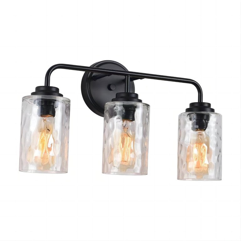 English Elm 3-Light Industrial Wall Sconce Matte Black Iron Clear Glass Shades for Bath or Living Room T3177P284031