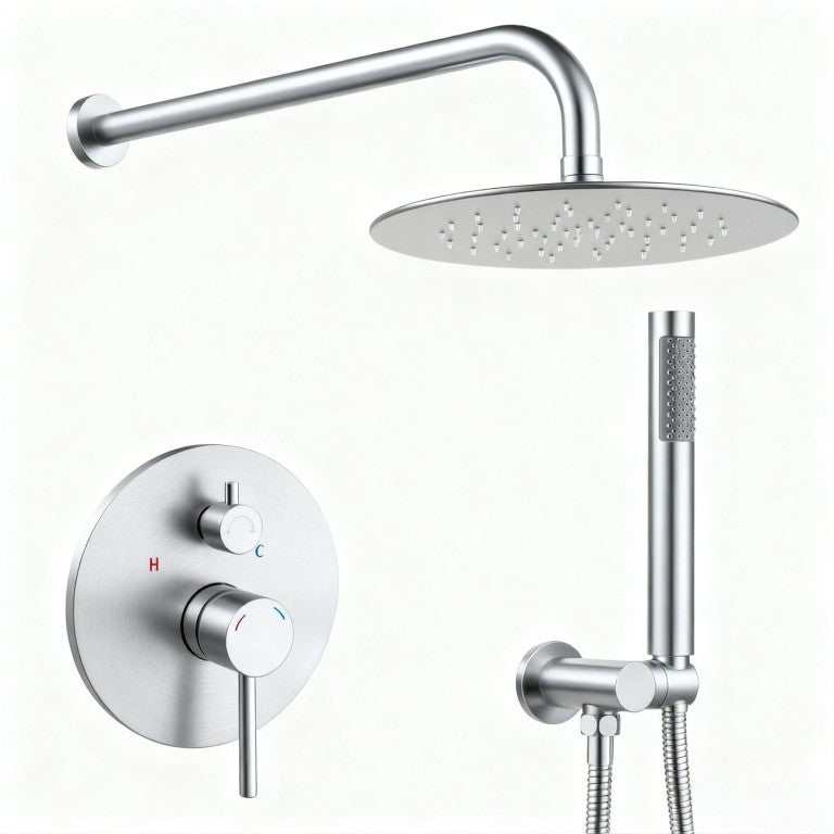 English Elm Shower System Wall Mounted Rainfall Head with Handheld Wand Brushed Nickel Brass T3177P412845