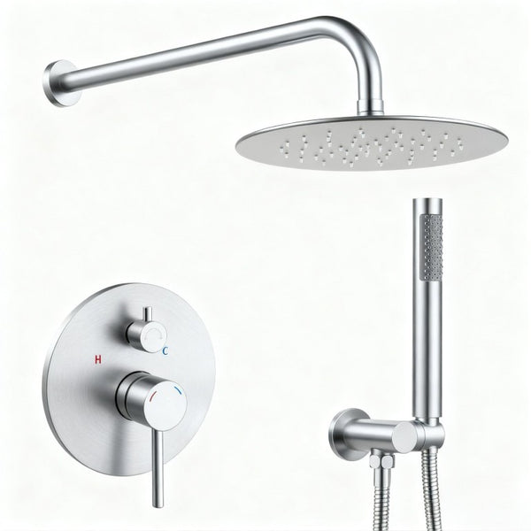 English Elm Shower System Wall Mounted Rainfall Head with Handheld Wand Brushed Nickel Brass T3177P412845