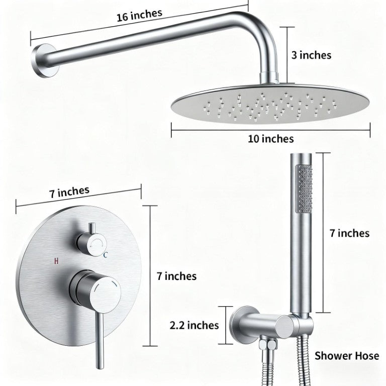 English Elm Shower System Wall Mounted Rainfall Head with Handheld Wand Brushed Nickel Brass T3177P412845