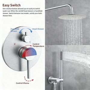 English Elm Shower System Wall Mounted Rainfall Head with Handheld Wand Brushed Nickel Brass T3177P412845