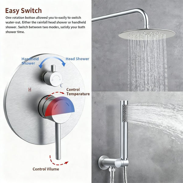 English Elm Shower System Wall Mounted Rainfall Head with Handheld Wand Brushed Nickel Brass T3177P412845