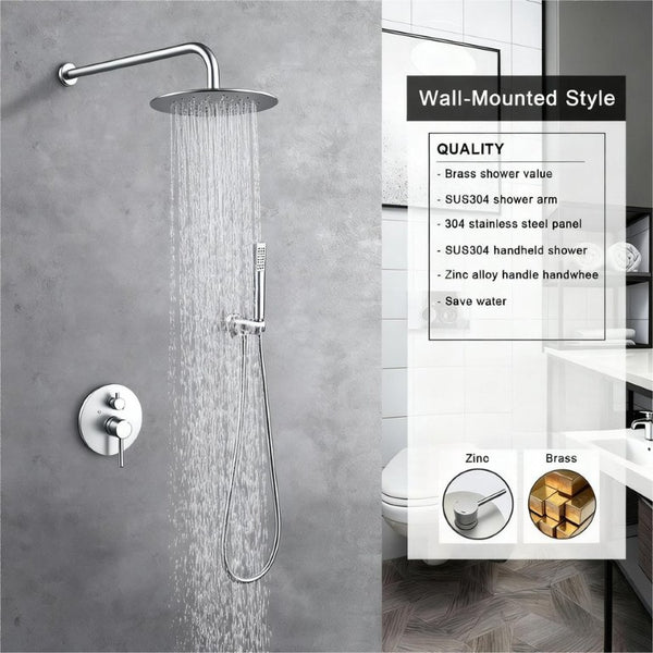 English Elm Shower System Wall Mounted Rainfall Head with Handheld Wand Brushed Nickel Brass T3177P412845