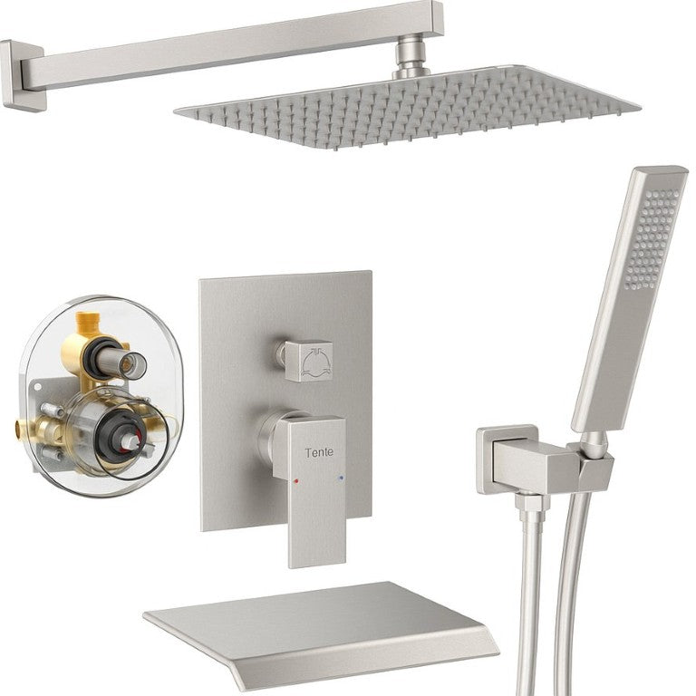 English Elm Male NPT Rain Shower Faucet Set with Handheld Wand Brushed Nickel Spa Bathroom 12 Inch Rain Shower Head System 16 x 13 x 6.8 T3177P439391