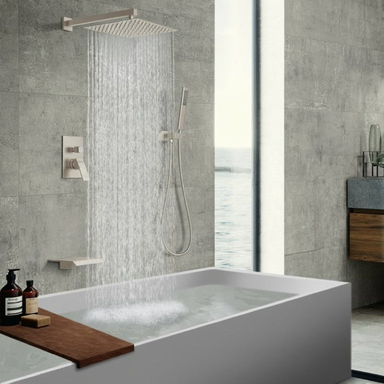 English Elm Male NPT Rain Shower Faucet Set with Handheld Wand Brushed Nickel Spa Bathroom 12 Inch Rain Shower Head System 16 x 13 x 6.8 T3177P439391