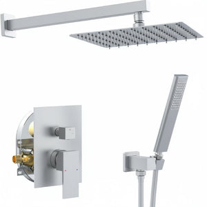 English Elm Male NPT Brushed Nickel Rain Shower System with Handheld Wand and Pressure Balance Valve T3177P487068