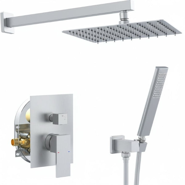 English Elm Male NPT Brushed Nickel Rain Shower System with Handheld Wand and Pressure Balance Valve T3177P487068