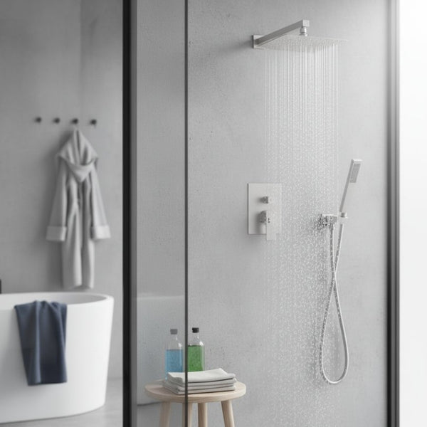 English Elm Male NPT Brushed Nickel Rain Shower System with Handheld Wand and Pressure Balance Valve T3177P487068