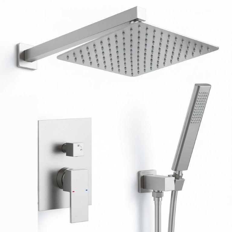 English Elm Male NPT Brushed Nickel Rain Shower System with Handheld Wand and Pressure Balance Valve T3177P487068