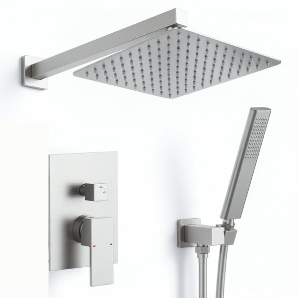 English Elm Male NPT Brushed Nickel Rain Shower System with Handheld Wand and Pressure Balance Valve T3177P487068