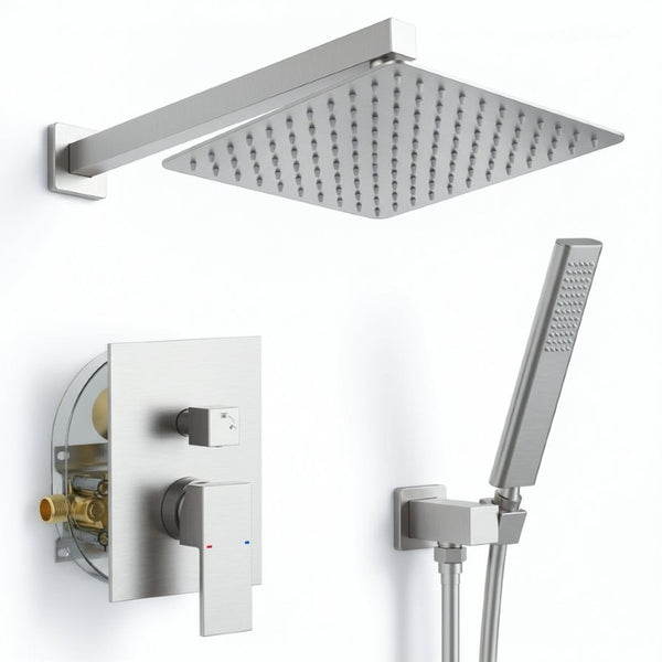 English Elm Male NPT Brushed Nickel Rain Shower System with Handheld Wand and Pressure Balance Valve T3177P487068