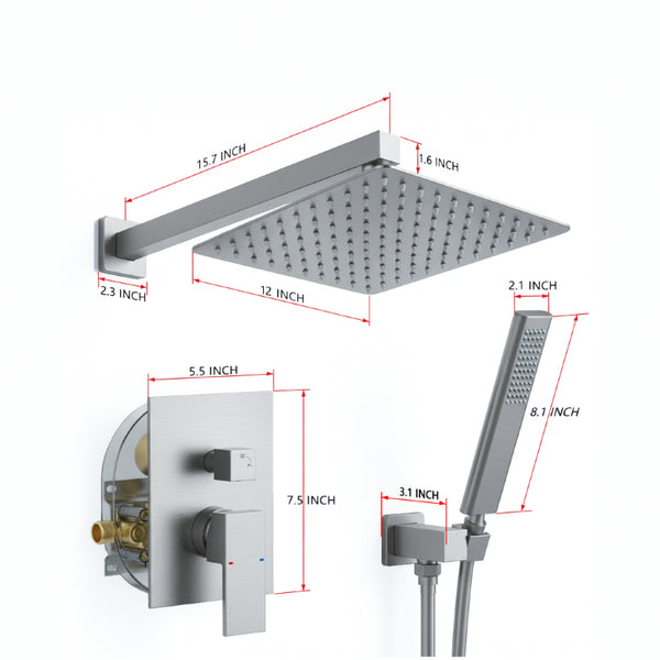 English Elm Male NPT Brushed Nickel Rain Shower System with Handheld Wand and Pressure Balance Valve T3177P487068