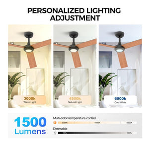 English Elm 52 Inch DC Motor Ceiling Fan Dimmable LED Honeycomb Light Indoor Outdoor Patio Use Black T3177P526317