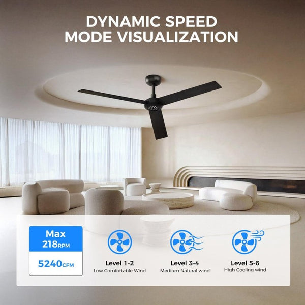 English Elm 52 Inch DC Motor Ceiling Fan Dimmable LED Honeycomb Light Indoor Outdoor Patio Use Black T3177P526317