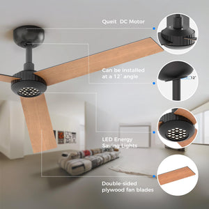 English Elm 52 Inch DC Motor Ceiling Fan Dimmable LED Honeycomb Light Indoor Outdoor Patio Use Black T3177P526317