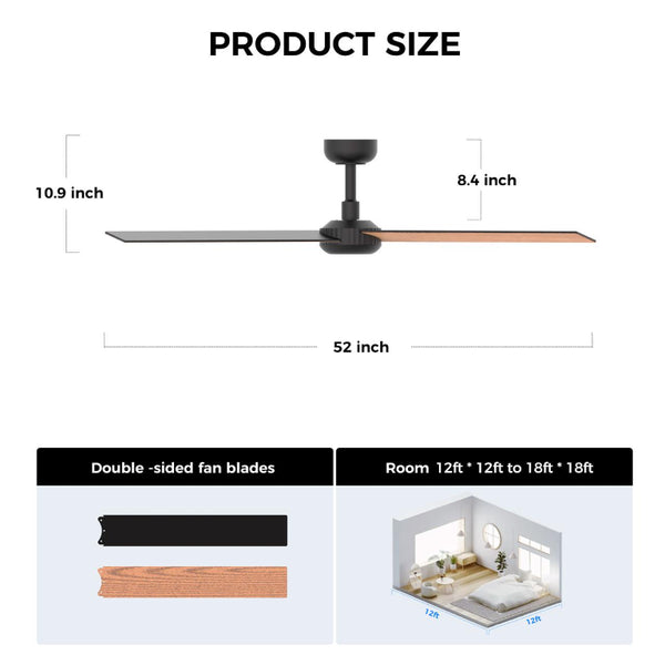 English Elm 52 Inch DC Motor Ceiling Fan Dimmable LED Honeycomb Light Indoor Outdoor Patio Use Black T3177P526317