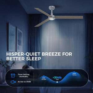 English Elm 52 Inch DC Motor Ceiling Fan Dimmable LED Honeycomb Light Indoor Outdoor Patio Use Silver T3177P526319