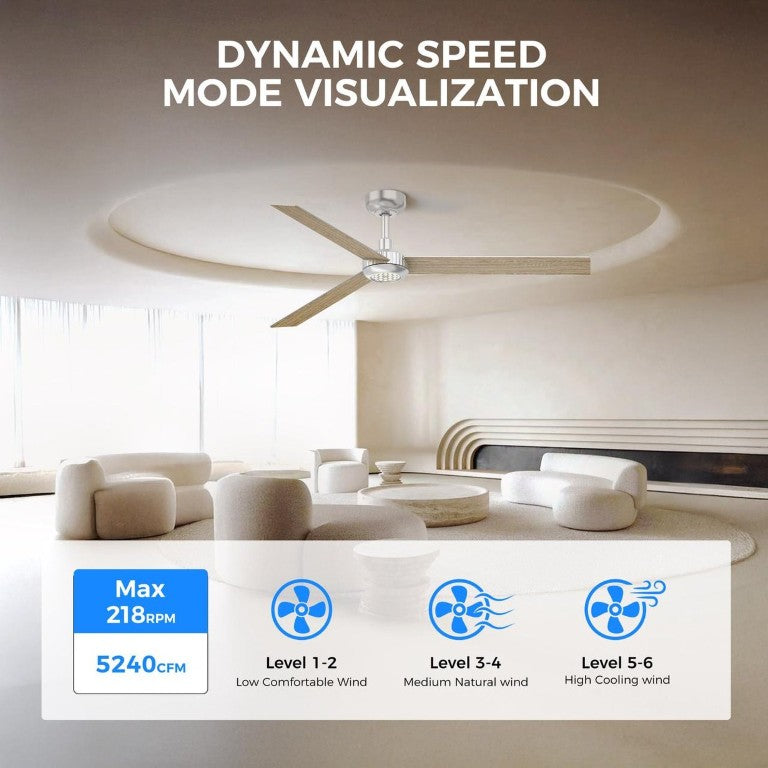 English Elm 52 Inch DC Motor Ceiling Fan Dimmable LED Honeycomb Light Indoor Outdoor Patio Use Silver T3177P526319
