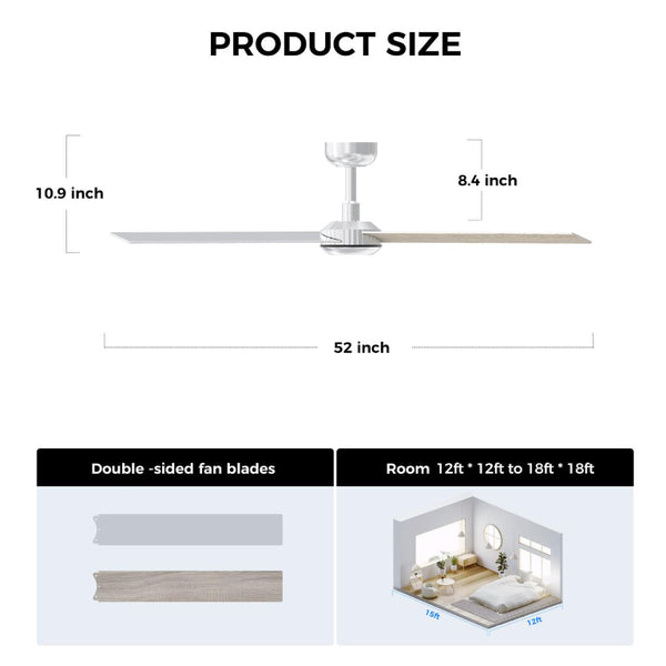 English Elm 52 Inch DC Motor Ceiling Fan Dimmable LED Honeycomb Light Indoor Outdoor Patio Use Silver T3177P526319