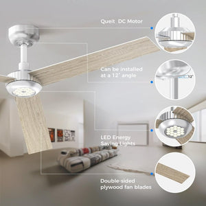 English Elm 52 Inch DC Motor Ceiling Fan Dimmable LED Honeycomb Light Indoor Outdoor Patio Use Silver T3177P526319