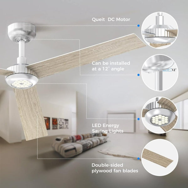 English Elm 52 Inch DC Motor Ceiling Fan Dimmable LED Honeycomb Light Indoor Outdoor Patio Use Silver T3177P526319
