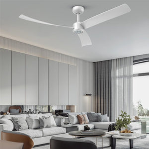 English Elm 52 Inch Flush Mount Ceiling Fan with Dimmable LED Remote DC Motor for Patio Living Room White T3177P526321