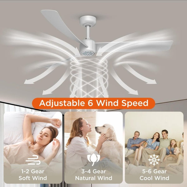 English Elm 52 Inch Flush Mount Ceiling Fan with Dimmable LED Remote DC Motor for Patio Living Room White T3177P526321