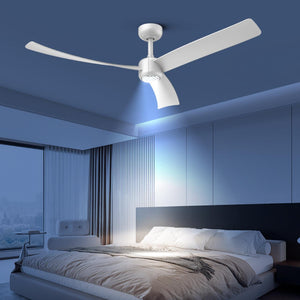 English Elm 52 Inch Flush Mount Ceiling Fan with Dimmable LED Remote DC Motor for Patio Living Room White T3177P526321
