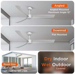 English Elm 52 Inch Flush Mount Ceiling Fan with Dimmable LED Remote DC Motor for Patio Living Room White T3177P526321