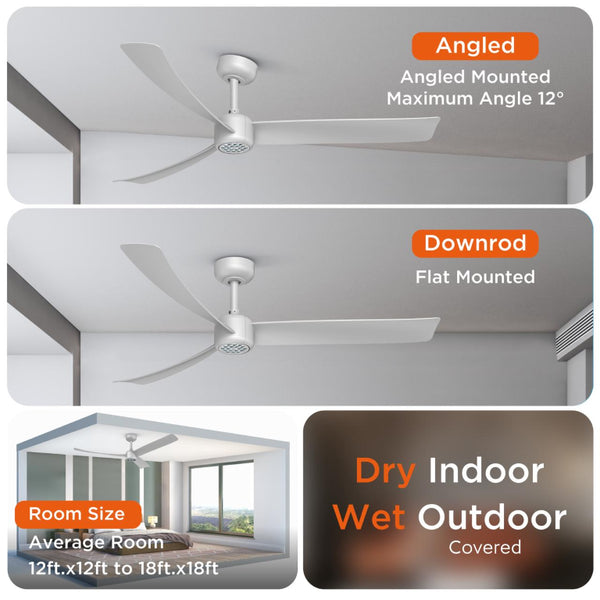English Elm 52 Inch Flush Mount Ceiling Fan with Dimmable LED Remote DC Motor for Patio Living Room White T3177P526321
